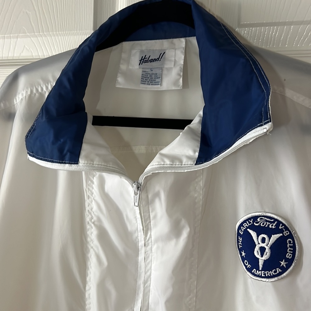 VINTAGE Haband! Ford‎ Automotive V8 Club Nylon Windbreaker Jacket White, Sz L - Picture 3 of 9
